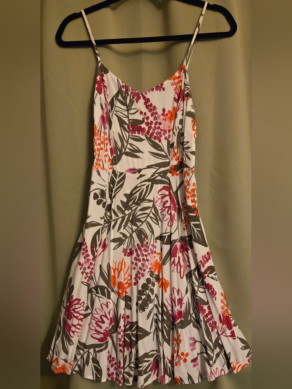 Old Navy White Midi Dress with Pink, Orange & Green Botanical Print